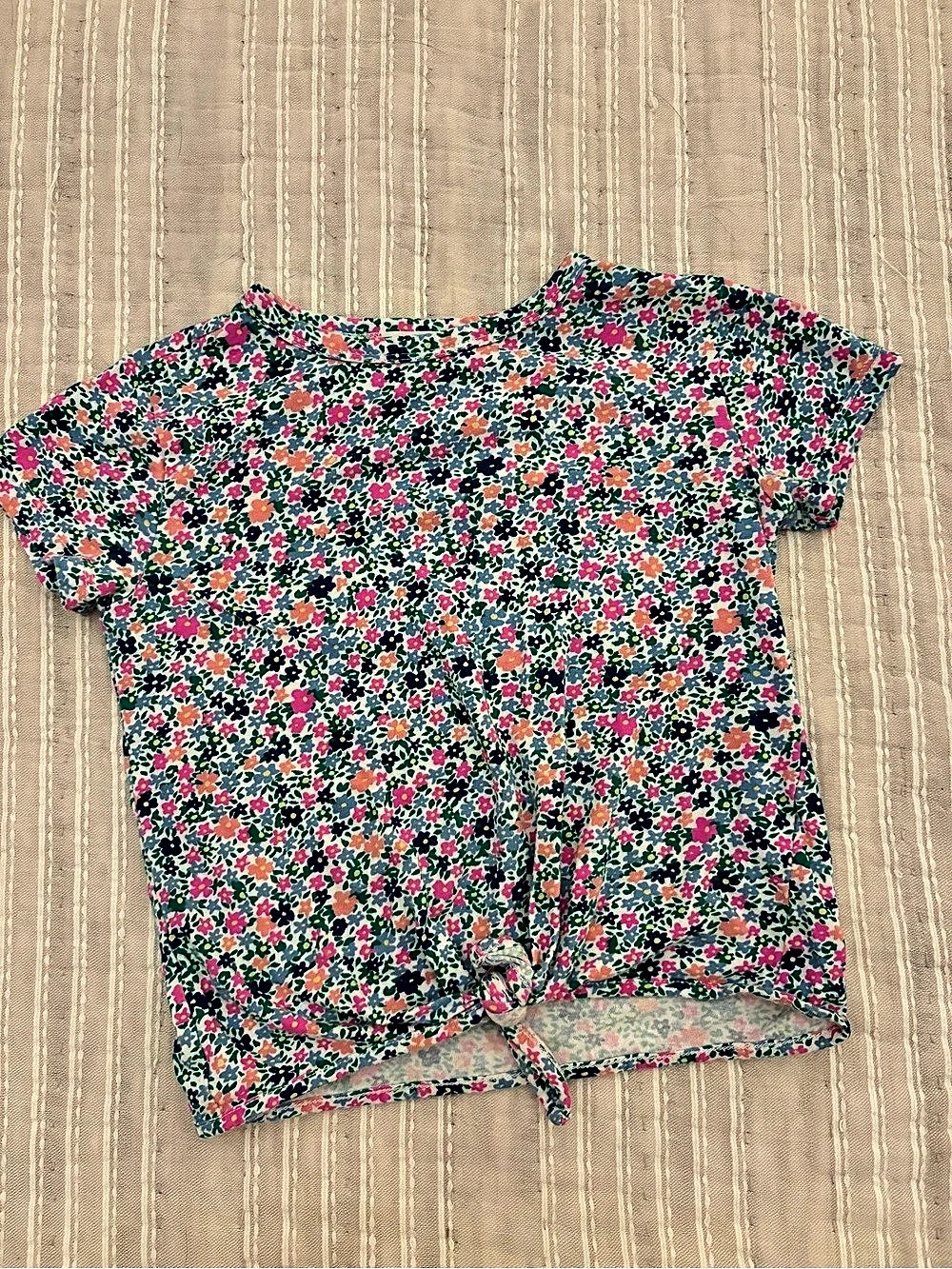 crewcuts Floral Short Sleeve Tie Front Shirt Girls Size 6-7